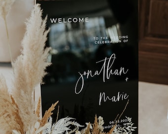 Plaque de bienvenue pour mariage en acrylique noir - signalisation de mariage - plaque de bienvenue en acrylique - décoration de réception de mariage - plaque personnalisée