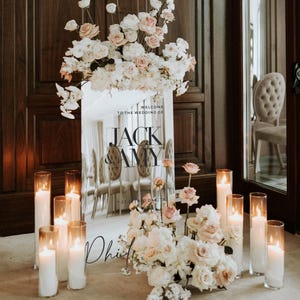 Cartello per matrimonio in specchio argentato - Cartello di benvenuto per matrimonio con cognome - Cartello per ricevimento di matrimonio in giardino - Cartello di benvenuto per matrimonio in acrilico personalizzato