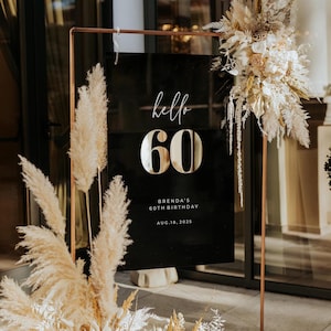Letrero de bienvenida para 60 cumpleaños - Letrero de bienvenida de acrílico negro para decoración de fiesta de cumpleaños - Letrero de bienvenida para 60 cumpleaños - Feliz 18, 20, 30, 40 y 50 años