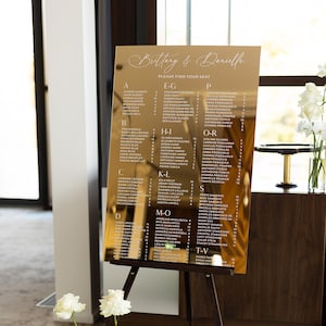 Wedding Seating Chart - Seating Plan Sign - Wedding Reception - Gold Mirror Wedding Sign - Find Your Seat - Alphabetical Order Seating Chart