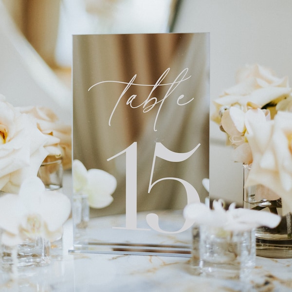 Silver Mirror Wedding Table Numbers - Acrylic Table Numbers - Wedding Table Signs