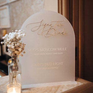 Signature Drinks Hochzeitsschild - mattiertes Acryl Barschild - Hochzeitsdeko - Signature Cocktail - Barmenü-Schild - Hochzeitsbarkarte