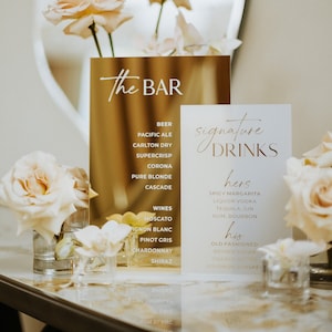 Gold Mirror Wedding Bar Sign - Signature Drink Bar Menu - Wedding Decor Gold - Cocktails Menu - Wedding Signage