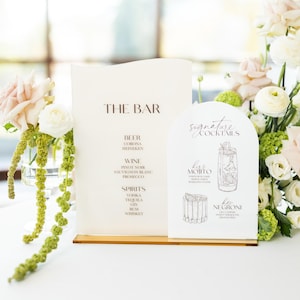 Wedding Cocktails Bar Menu - Signature Drinks Sign - White and Beige Acrylic Reception Signage - Wedding Bar Decor - Personalized Bar Sign