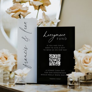 Honeymoon Fund QR Code Sign - Venmo QR Code Sign - Wedding Signs - Custom Acrylic QR Code Sign