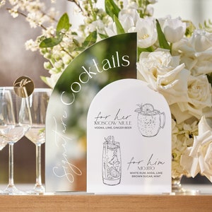 Signature Drinks Schild - His and Hers Getränke Hochzeit Bar Schild - Silber und Weiß Acryl Bar Schild - Hochzeit Cocktails - Individuelle Bar Beschilderung