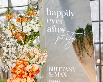 Letrero de boda de espejo plateado - Letrero de bienvenida para bodas - Fiesta "Felices para siempre" - Señalización para bodas - Letrero de bienvenida acrílico para la entrada de la boda