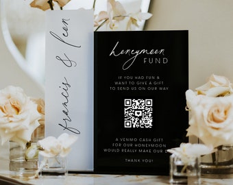 Honeymoon Fund QR Code Sign -  Wedding Honeymoon Fund Sign - Venmo QR Code Wedding Sign - Modern Wedding Sign - QR Code Sign