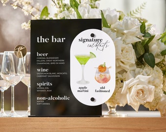 Wedding Bar Menu - Zwart-wit Acryl Bar Sign - Bruiloft Signature Drankjes - Signature Cocktails - Bar bewegwijzering - Wedding Bar Decor