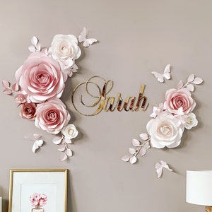Fiori di carta per la cameretta dei bambini - Decorazione per la cameretta dei bambini rosa cipria - Decorazione murale con fiori di carta - Decorazione con fiori di carta