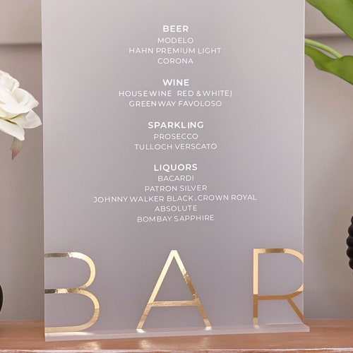 Wedding Arch Bar Sign Custom Acrylic Bar Menu Sign for Etsy
