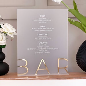 Gefrostetes Acryl Bar Schild - Hochzeit Bar Menü - Signature Drink Schild - Benutzerdefiniertes Barschild - Hochzeitsempfang - Bar Beschilderung - Seine und Ihre Getränke