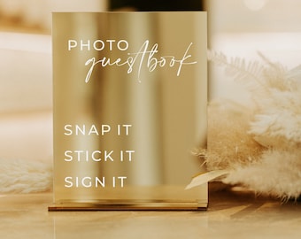 Set Of 3 Gold Mirror Wedding Signs Bundle - Photo Guestbook, In Loving Memory Sign, Cards and Gifts Sign - Wedding Reception Decor