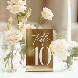 Gold Mirror Table Numbers - Wedding Table Signs - Table Numbers with Stands - Wedding Table Decor - Reception Signage - Wedding Stationery