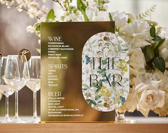 Gouden spiegel bruiloft Bar teken - acryl Bar Menu teken - Floral Bar teken - bruiloft bewegwijzering - Boho Wedding - aangepaste bruiloft tekenen