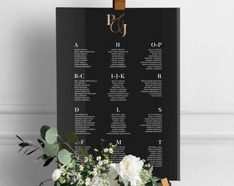 Wedding Seating Chart - Black Acrylic Wedding Signs - Reception Signage - Alphabetical Order Seating Plan - Wedding Guest List