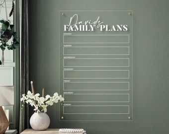 Weekly Family Planner Dry Erase Board | Acrylic Dry Erase Board | Weekday Organizer | Schedule Manager | Acrylic Family Organizer