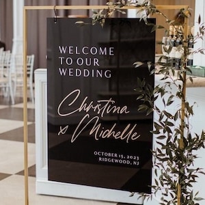 Black Acrylic Wedding Welcome Sign - 3D Gold Mirror Wedding Sign - Reception Signage - Wedding Ceremony Welcome Sign