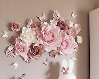 Girl Nursery Wall Decor - Paper Flowers Nursery - Nursery Paper Flowers Decoration - Paper Flower Decor - Paper Flowers Set for Girl Nursery