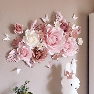Decorazione murale con fiori di carta - Arte murale per la cameretta dei bambini - Decorazione murale per la cameretta dei bambini - Grandi fiori di carta - Parete con fiori di carta - Set di fiori di carta