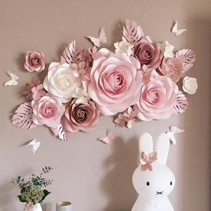Decorazione da parete per la cameretta delle bambine - Fiori di carta per la cameretta delle bambine - Decorazione con fiori di carta per la cameretta delle bambine - Decorazione con fiori di carta - Set di fiori di carta per la cameretta delle bambine