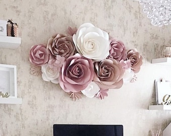 Paper Flowers Wall Decor - Home Wall Decor - Paper Flower Backdrop - Nursery Wall Decor - Paper Flowers Set - Home Office Wall Decor