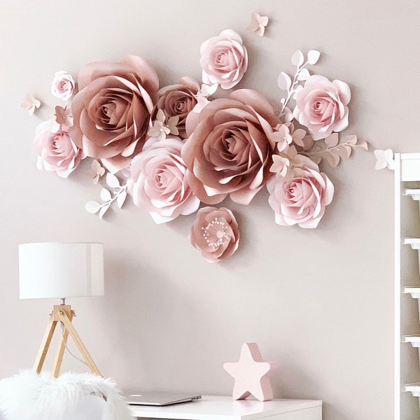 Pink Paper Flowers Wall Decor Etsy