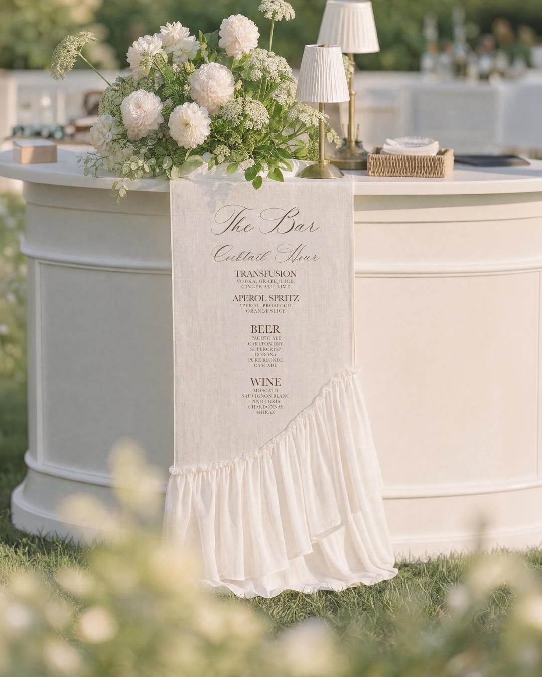 Fabric Bar Sign - Ruffled Sheer Chiffon Drink Menu - Wedding Bar Banner ...