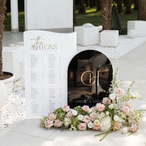 Wedding Sign Bundle – Black & White Acrylic Seating Chart and Welcome Sign with Gold Monogram – Custom Wedding Signage – Reception Decor