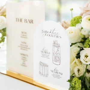 Wedding Cocktails Bar Menu - Signature Drinks Sign - White and Beige Acrylic Reception Signage - Wedding Bar Decor - Personalized Bar Sign image 6