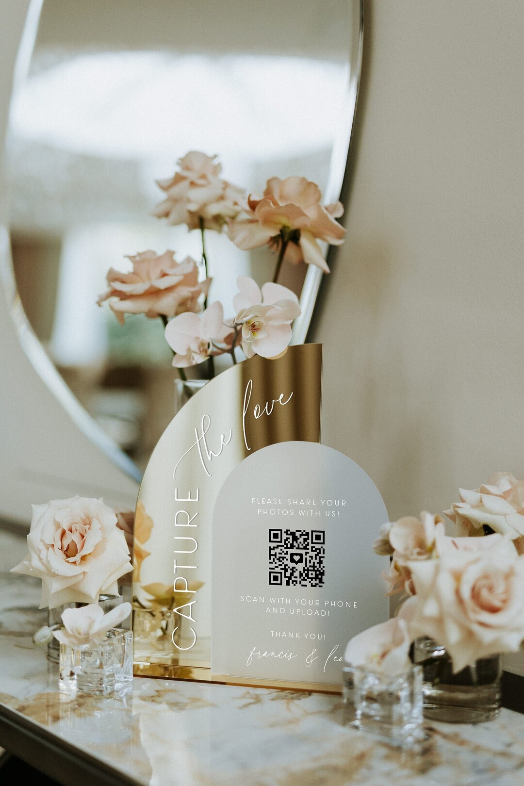 Wedding QR Code Sign - QR Code Photos Sign - Gold Mirror Wedding Sign ...