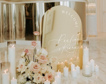 Engagement Party Welcome Sign - Arched Gold Mirror Acrylic Sign - Personalized Wedding Reception Signage - A1 A0 Large Welcome Sign