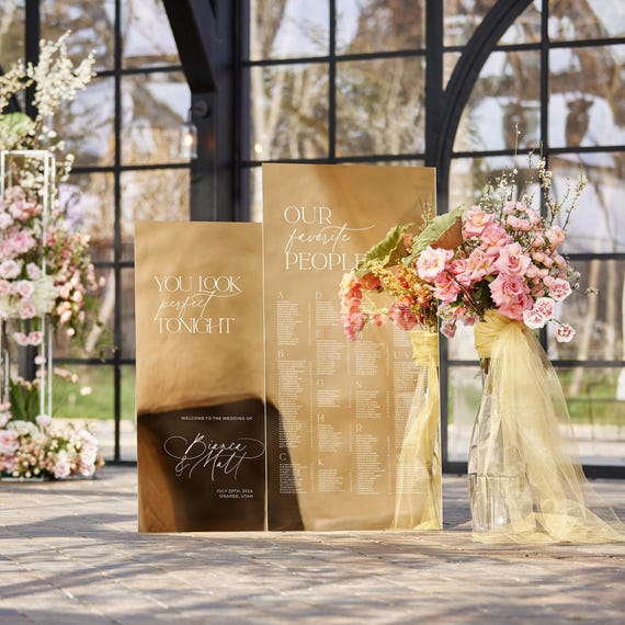 Gold Mirror Wedding Signs Bundle - Seating Chart and Welcome Sign - Reception Sitting Plan
