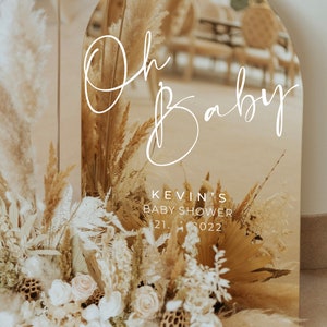 Gold Mirror Acrylic Baby Shower Welcome Sign - Oh Baby Welcome Sign - Baby Shower Decor - Arched Welcome Sign