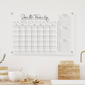 Dry Erase Personalized Acrylic Calendar - Acrylic Monthly Planner - Family Planner for Home or Office - Personalized Monthly Calendar