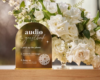 Set van 3 Gouden Spiegel Bruiloft Borden - Retro Bruiloft Signage - Audio Gastenboek - Wedding Bar Sign - Aangepaste Bruiloft Borden - Disco Ball Signs