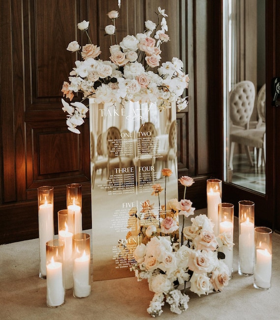 Wedding Seating Chart - Gold Mirror Acrylic - Find Your Seat - Personalized Seating Plan by Table Number or Alphabetical Order