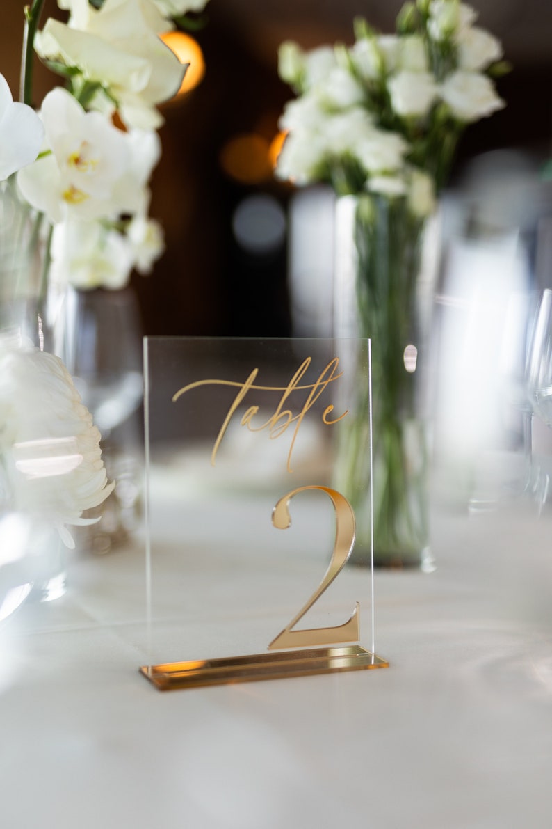 Wedding Table Numbers Clear and Gold Mirror Acrylic Signs Etsy