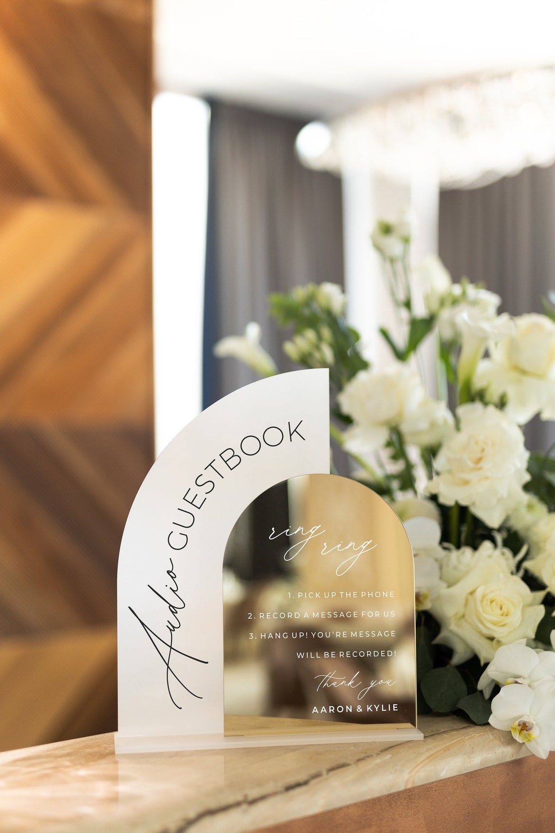Description Picture 2 of itemGuestbook Sign,Audio Guestbook Sign,Arched Gold Mirrored Acrylic,Frosted Acrylic,Wedding Decoration,Reception Stationery