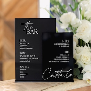 Hochzeit Acryl Bar Schild Schwarz - Bar Beschilderung - Signature Getränkekarte - Hochzeit Spezial Cocktails - Acryl Bar Menü - Empfang Signage