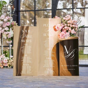Gold Spiegel Hochzeitssignatur, Sitzplan und Hochzeit Willkommensschild - Acryl Hochzeitsschild Bundle - Sitzplan Schild - Tischzuordnung
