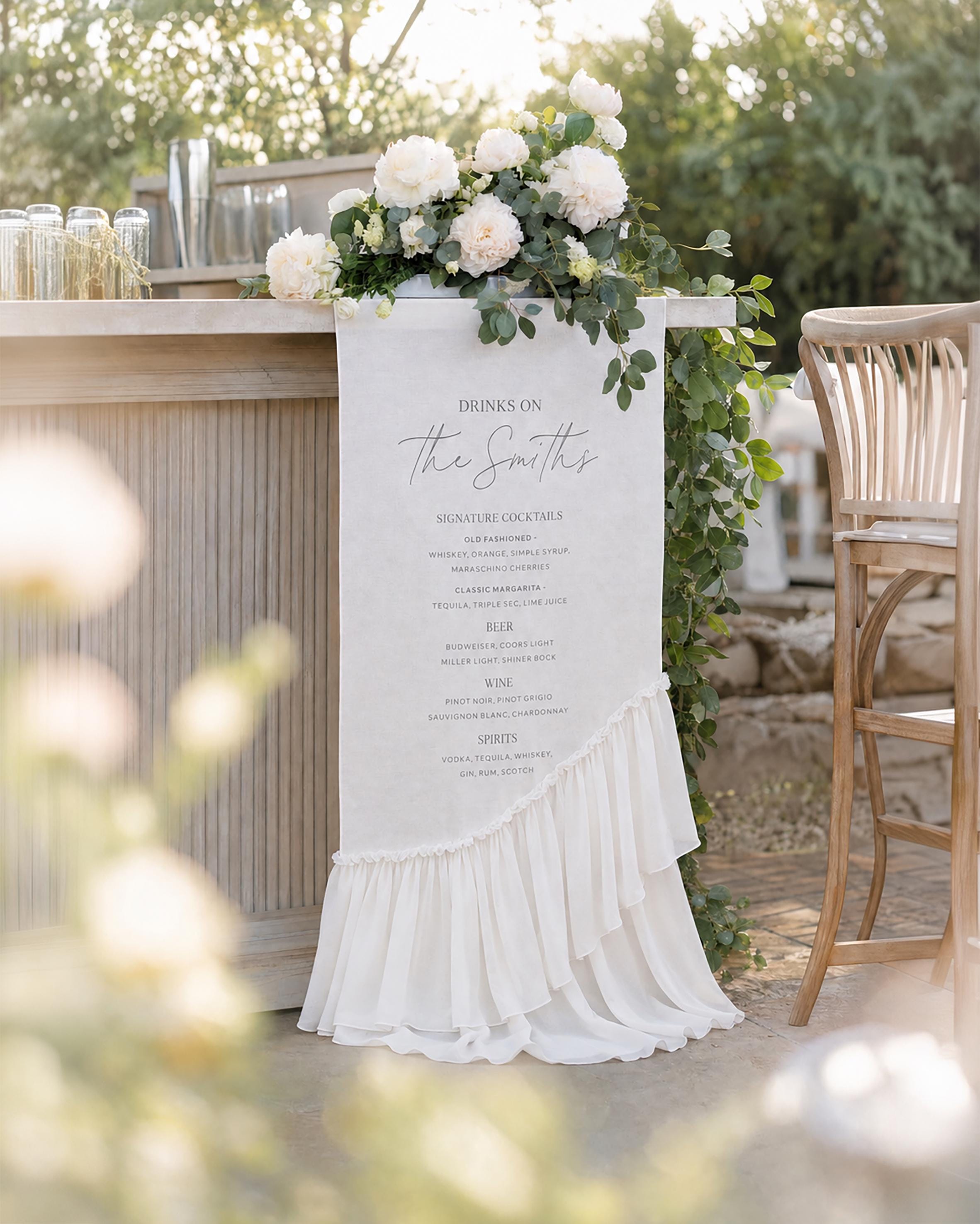 Ruffled Sheer Chiffon Bar Sign - Fabric Bar Banner - Drape Bar Sign ...