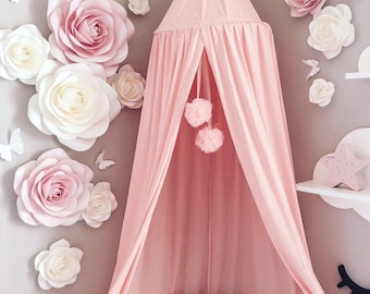 Fleurs en papier rose blush et blanc cassé - Ensemble de fleurs en papier de pépinière - Décoration murale de fleurs en papier - Grandes fleurs en papier - Toile de fond de fleurs en papier
