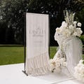Ruffled Sheer Chiffon Wedding Welcome Sign - Modern Fabric Welcome Sign - Personalized Wedding Banner - Ceremony Welcome Sign - Boho Wedding product logo