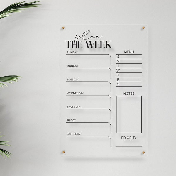 Acrylic Weekly Planner - Personalized Family Organizer - Acrylic Family Planner - Dry Erase Board - Weekly Wall Planner - Gift for New Home