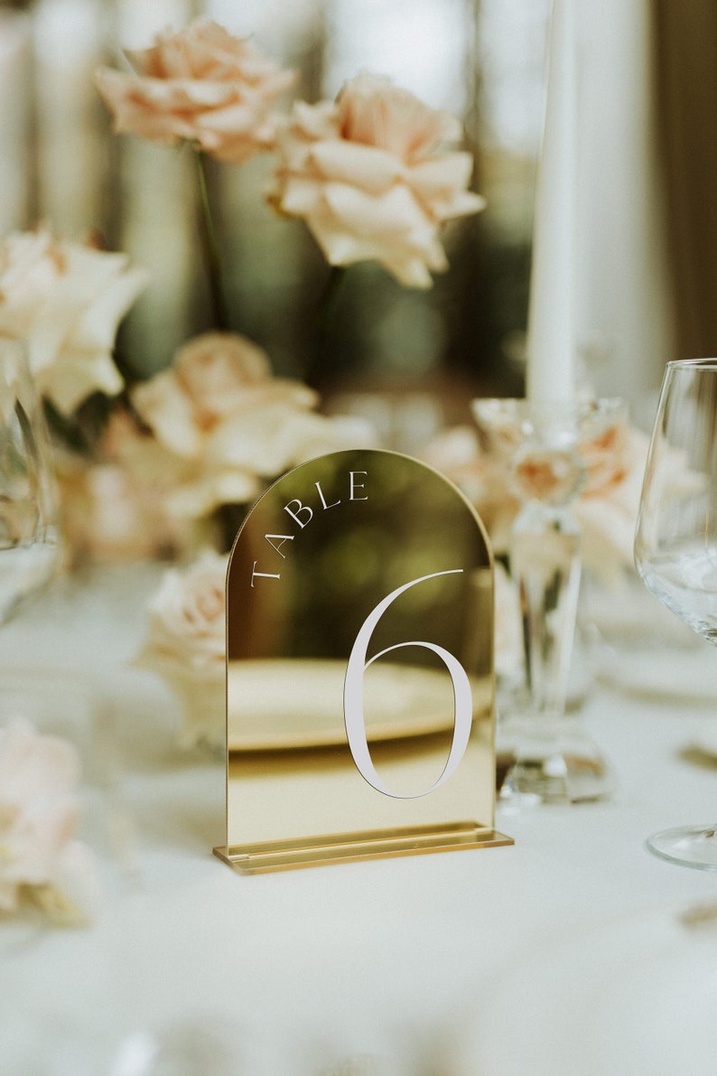 Arched Gold Table Numbers With Stands Gold Mirror Table Etsy