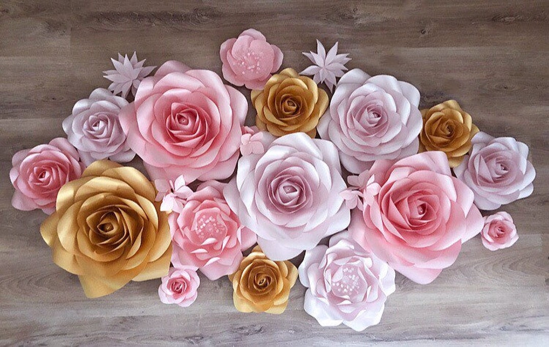 Shades of Pink and Gold Paper Flowers Paper Flower Wall Decor Nursery