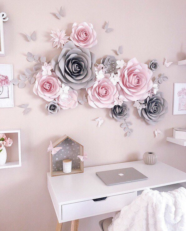 Nursery Paper Flower Nursery Wall Decor Paper Flowers Wall Decor Paper  Flower Decor Large Paper Flowers Blush Pink and Gray Decor 