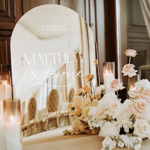 Arched Gold Mirror Wedding Welcome Sign - Wedding Signage - Wedding Reception Signs - Welcome To The Wedding Sign - Wedding Decorations