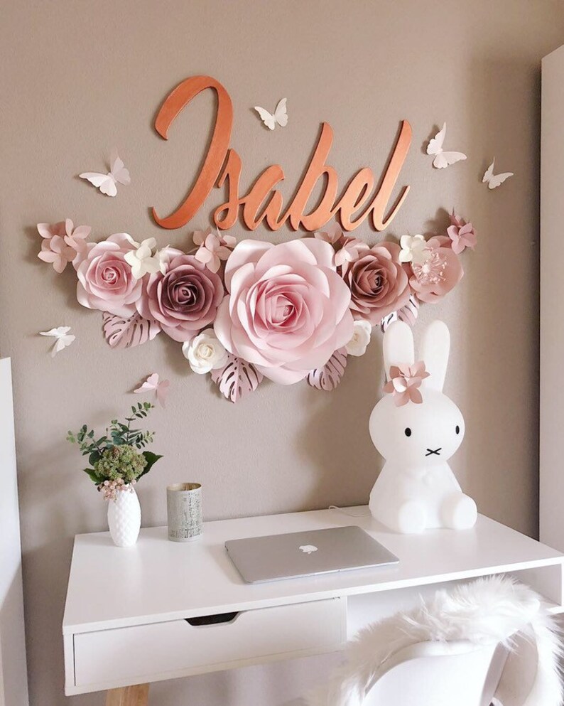 Paper Flowers Set Girls Nursery Wall Decor Nursery Paper Etsy